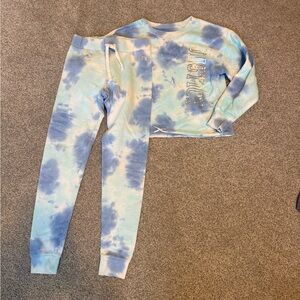 Justice Active Blue and White Tie-Dye Kids Matching Set. Sweatshirt Joggers. 12